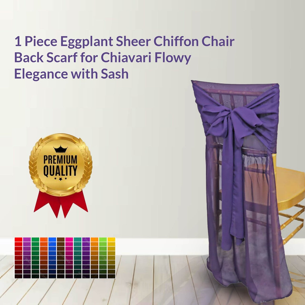 1 Piece Eggplant Sheer Chiffon Chair Back Scarf for Chiavari Flowy Elegance with Sash
