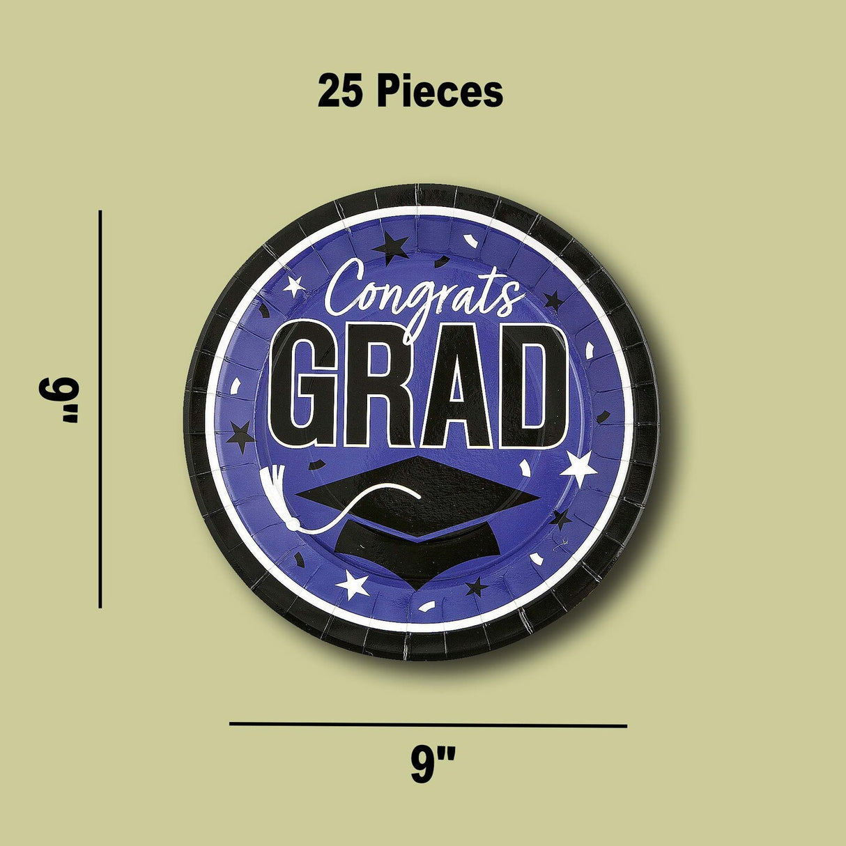 25 Count Round Paper Plates 9 Inch Purple Graduation Party Supplies Congrats Grad Design