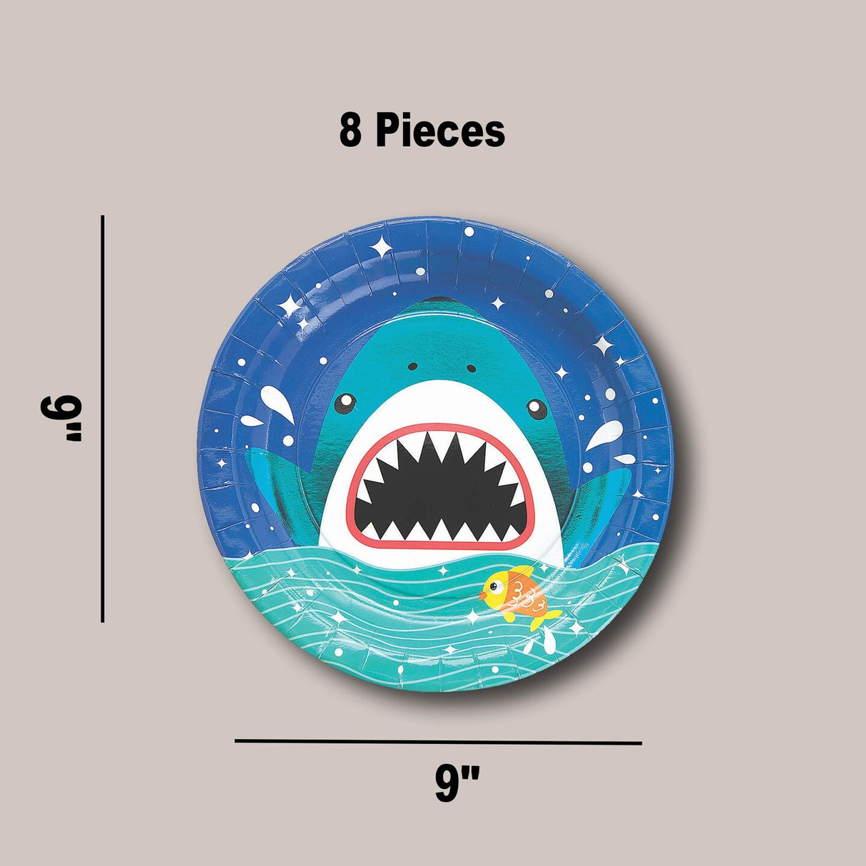 8 Count Shark Party Paper Dinner Plates 9" Ocean Theme Disposable Plates for Kids Birthday & Pool Parties