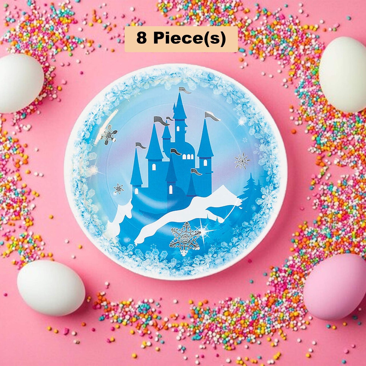 8 Ct. Winter Princess Ice Castle Paper Dessert Plates 7" Party Tableware