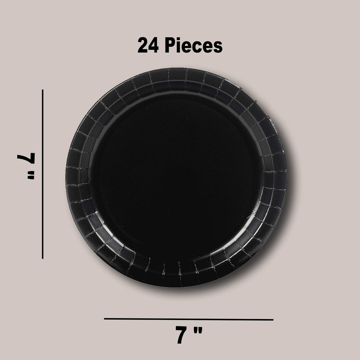 24 Count 7 Inch Black Round Paper Dessert Plates for Stylish Events