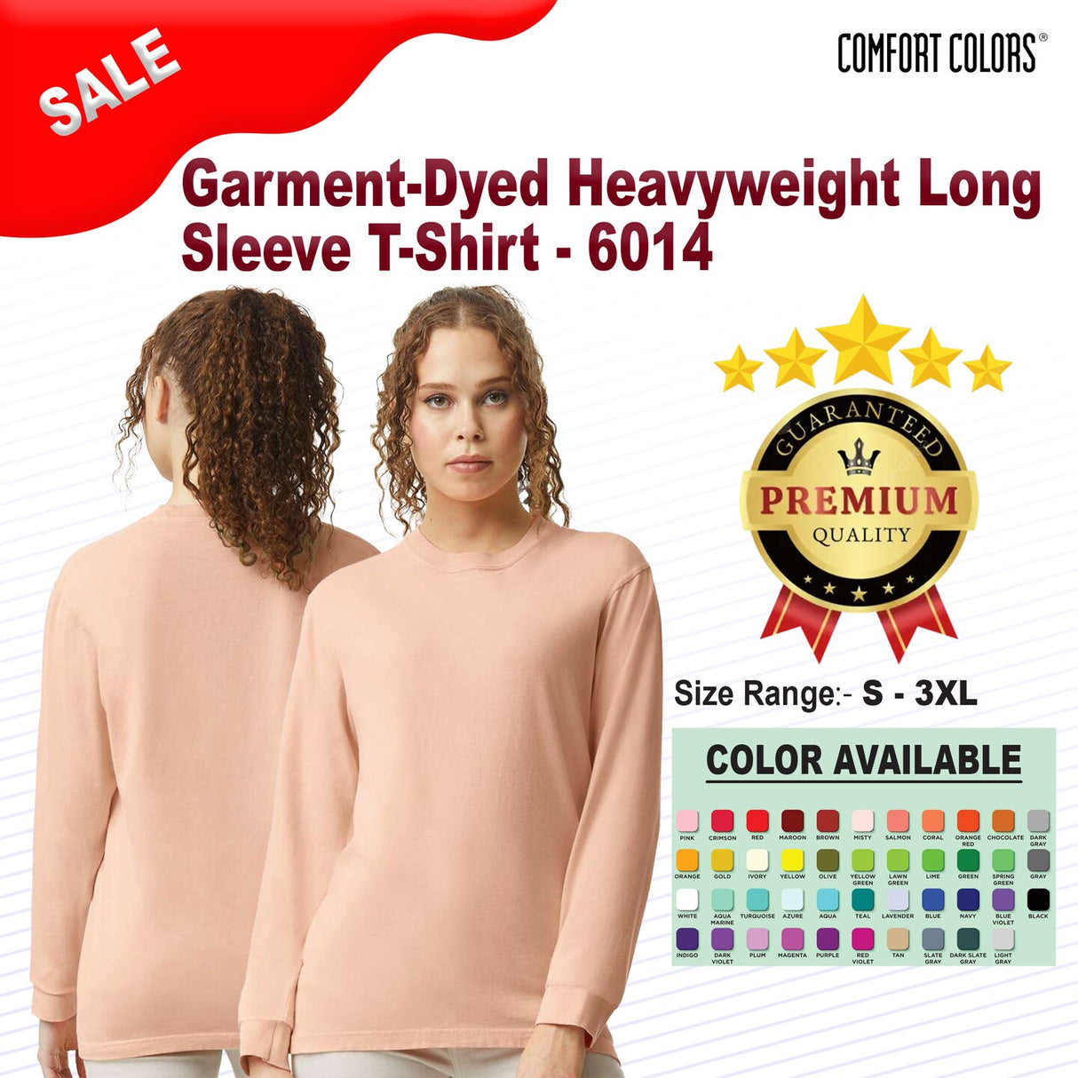 Comfort Colors® Garment-Dyed Heavyweight Crewneck Long Sleeve T-Shirt