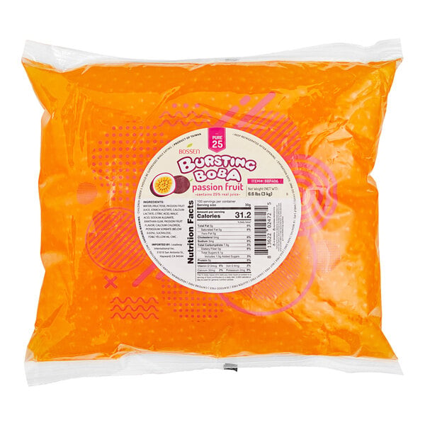 Bossen Pure25 Passion Fruit Bursting Boba 6.6 lb. Bag - 5/Case