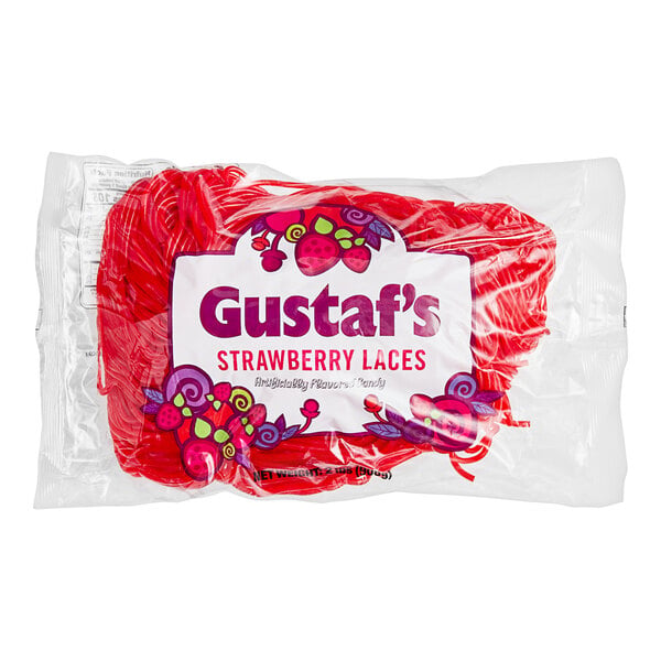 Gustaf's Strawberry Licorice Laces 2 lb. - 10/Case