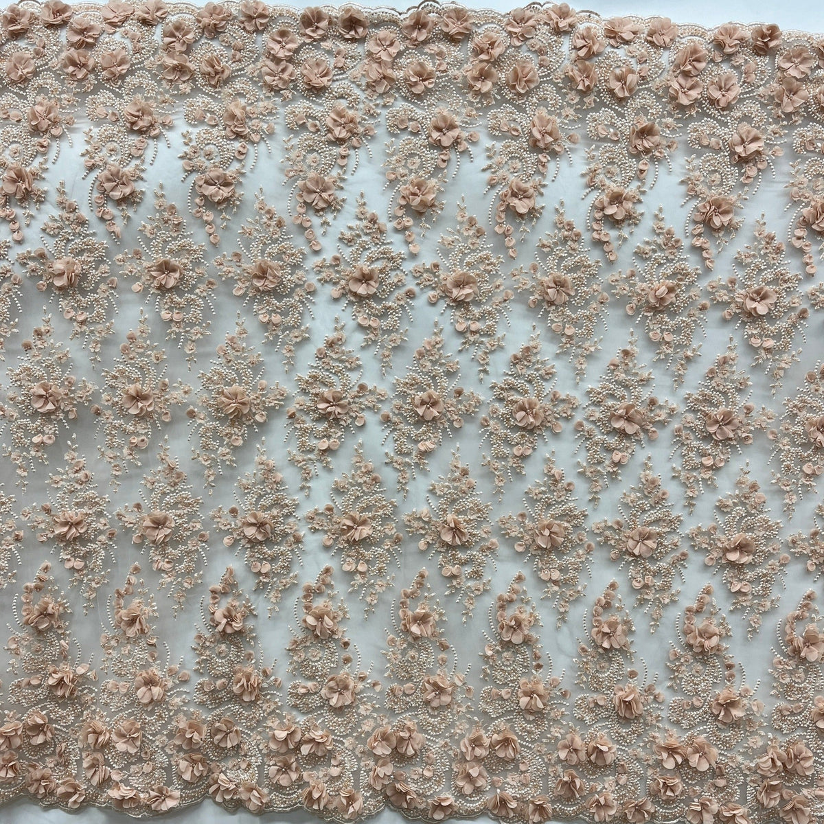 1 Yard Beaded 3D Floral Lace Fabric Embroidered on 100% Polyester Net Mesh 48" Wide