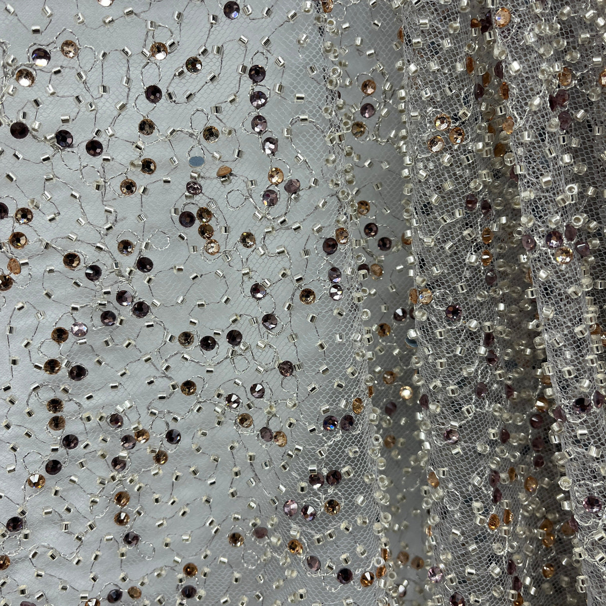 Beaded Lace Fabric on Polyester Net Mesh