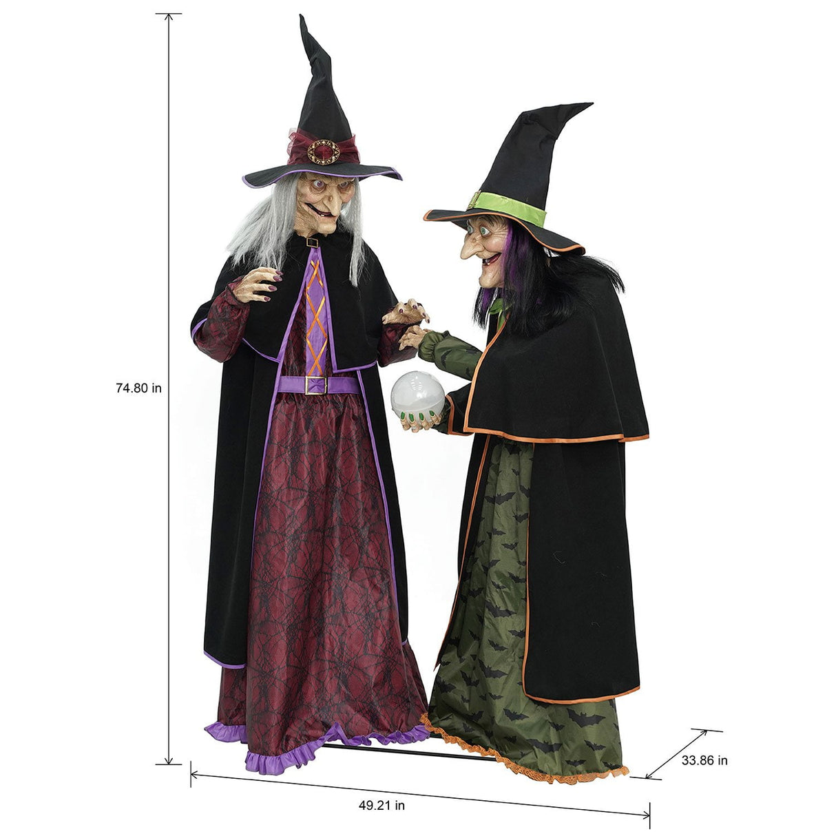 Pre Lit Animated Crystal Ball Witches Halloween Decoration 2 Witches