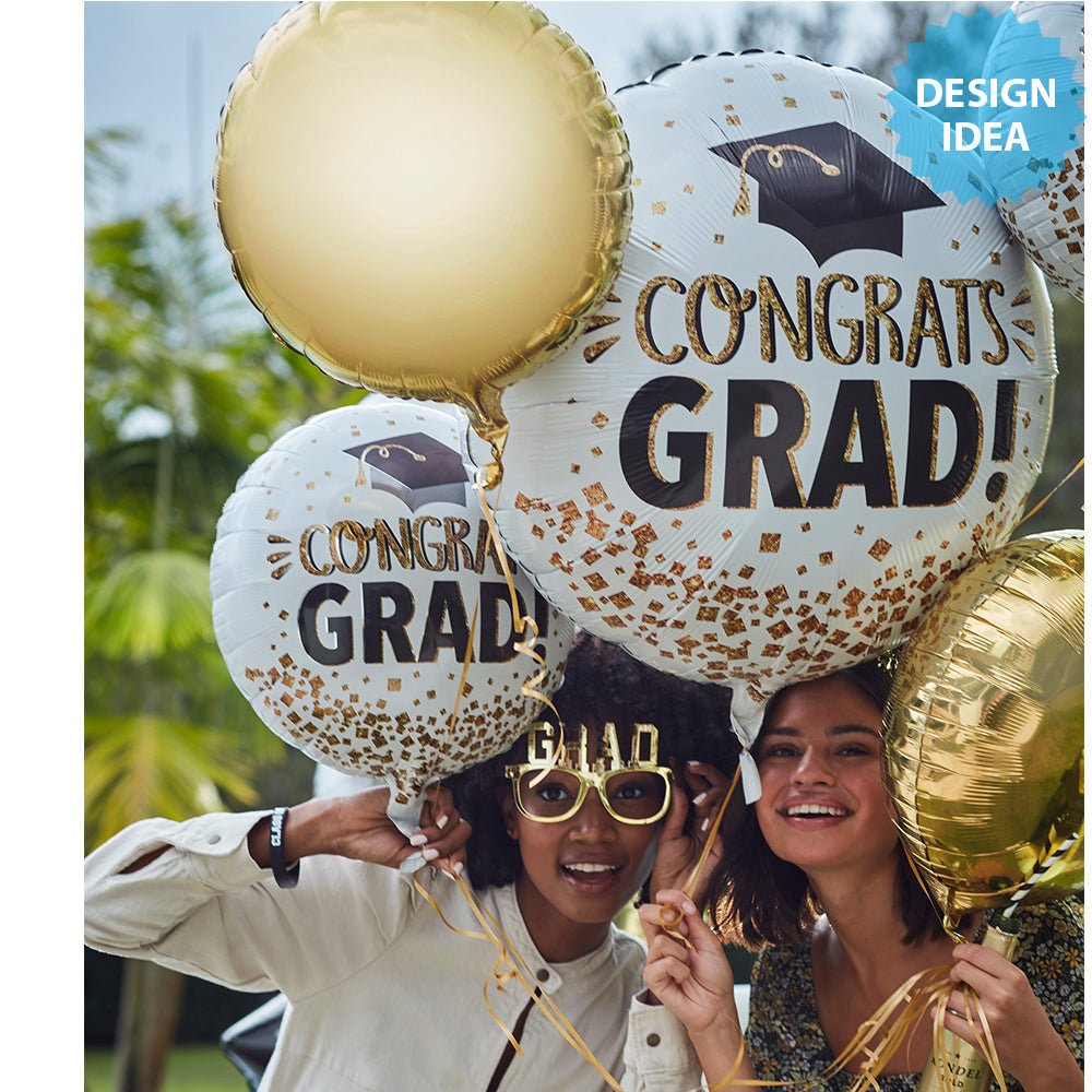 Graduation Foil Balloon 28 Inch Congrats Grad Gold Glitter