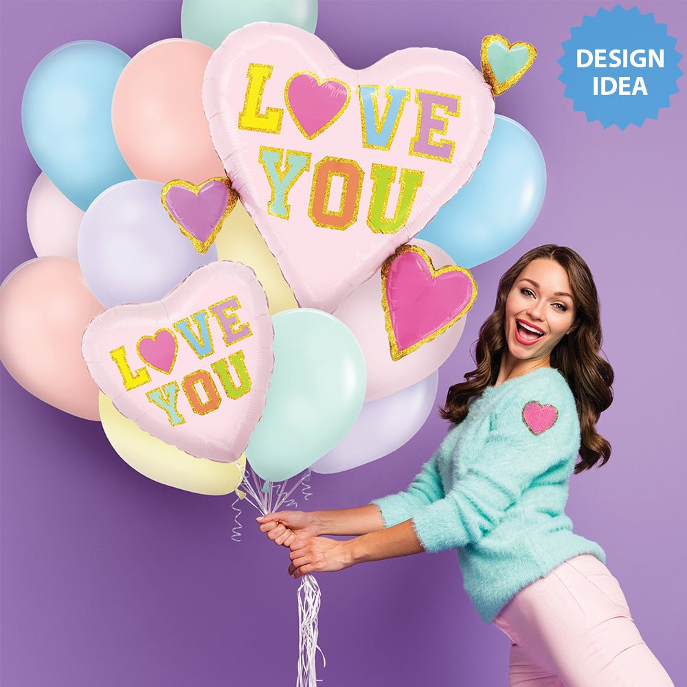 Foil Balloon 28 Inch Love Patch Multi Hearts