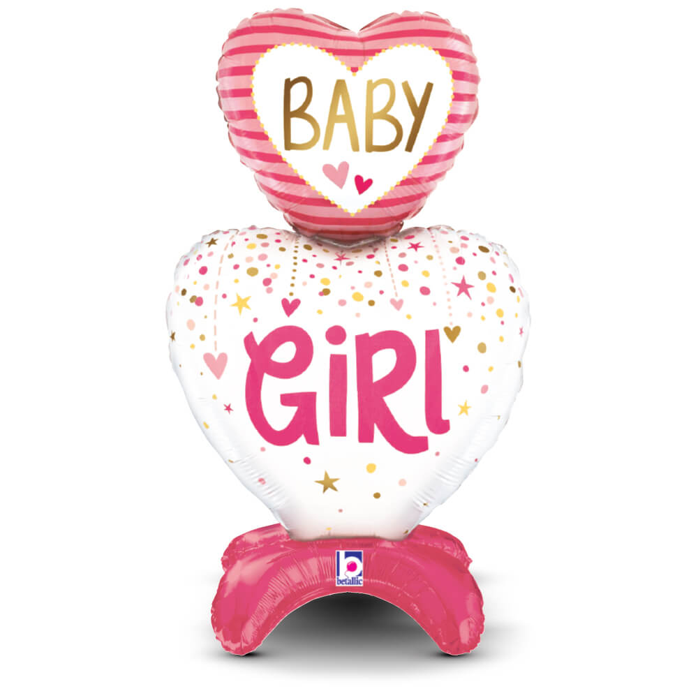 Foil Balloon Baby Girl Hearts 28 Inch