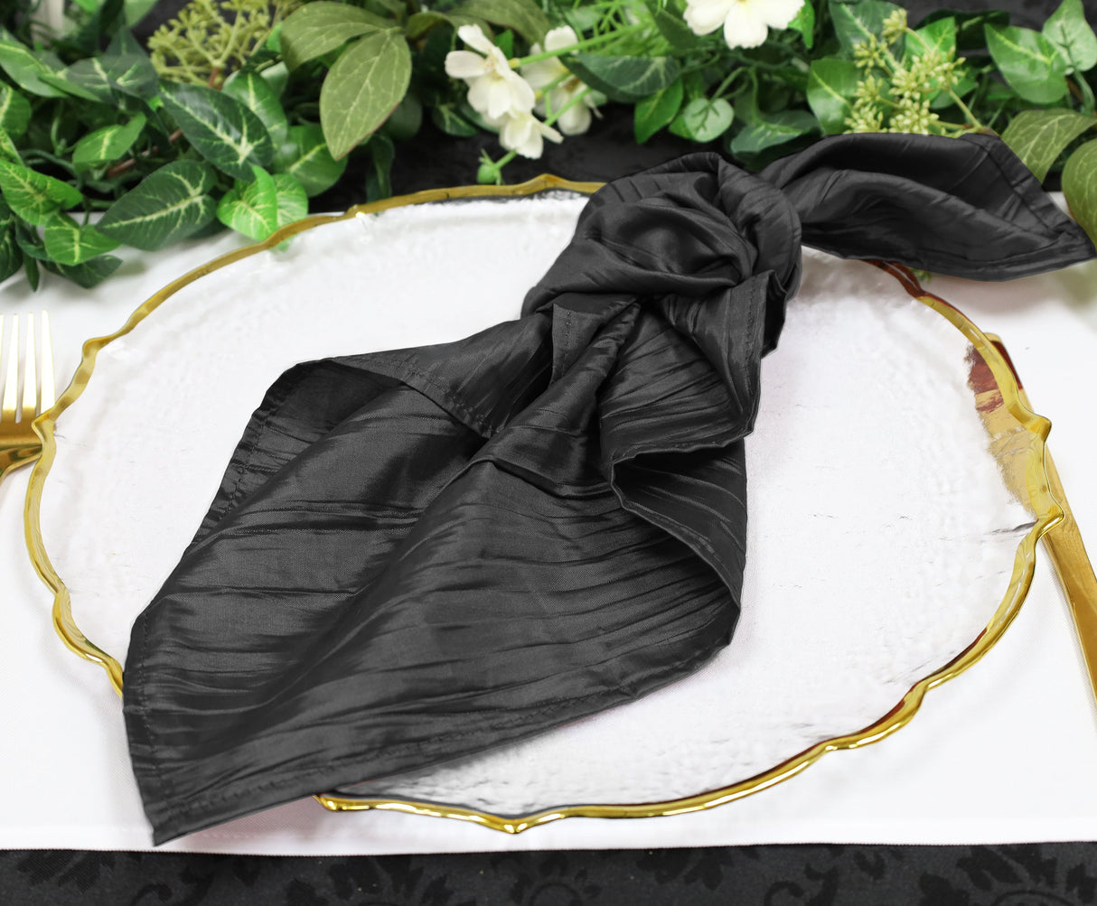 Accordion Crinkle Taffeta Dinner Napkins 20x20 Black