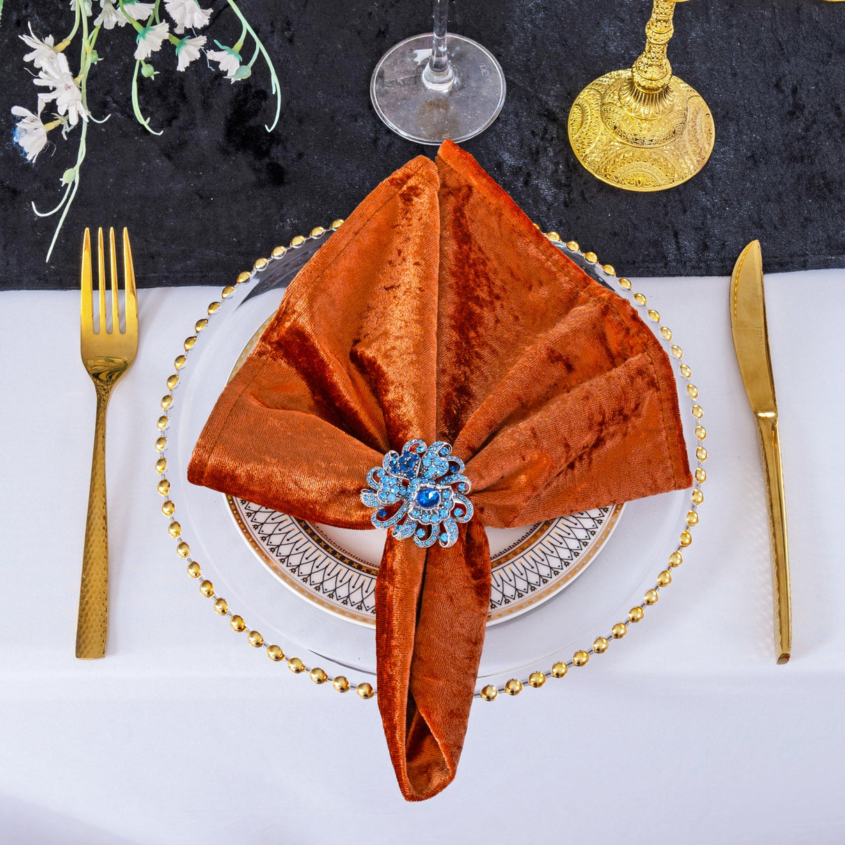 Crushed Velvet Dinner Napkin Sample 20x20 Rust/Burnt Orange