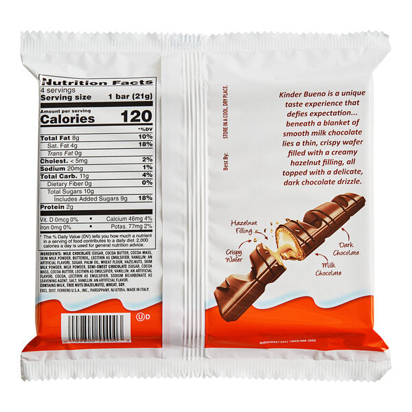 Kinder Bueno 4-Piece King Size Hazelnut Milk Chocolate Bar - 8/Box