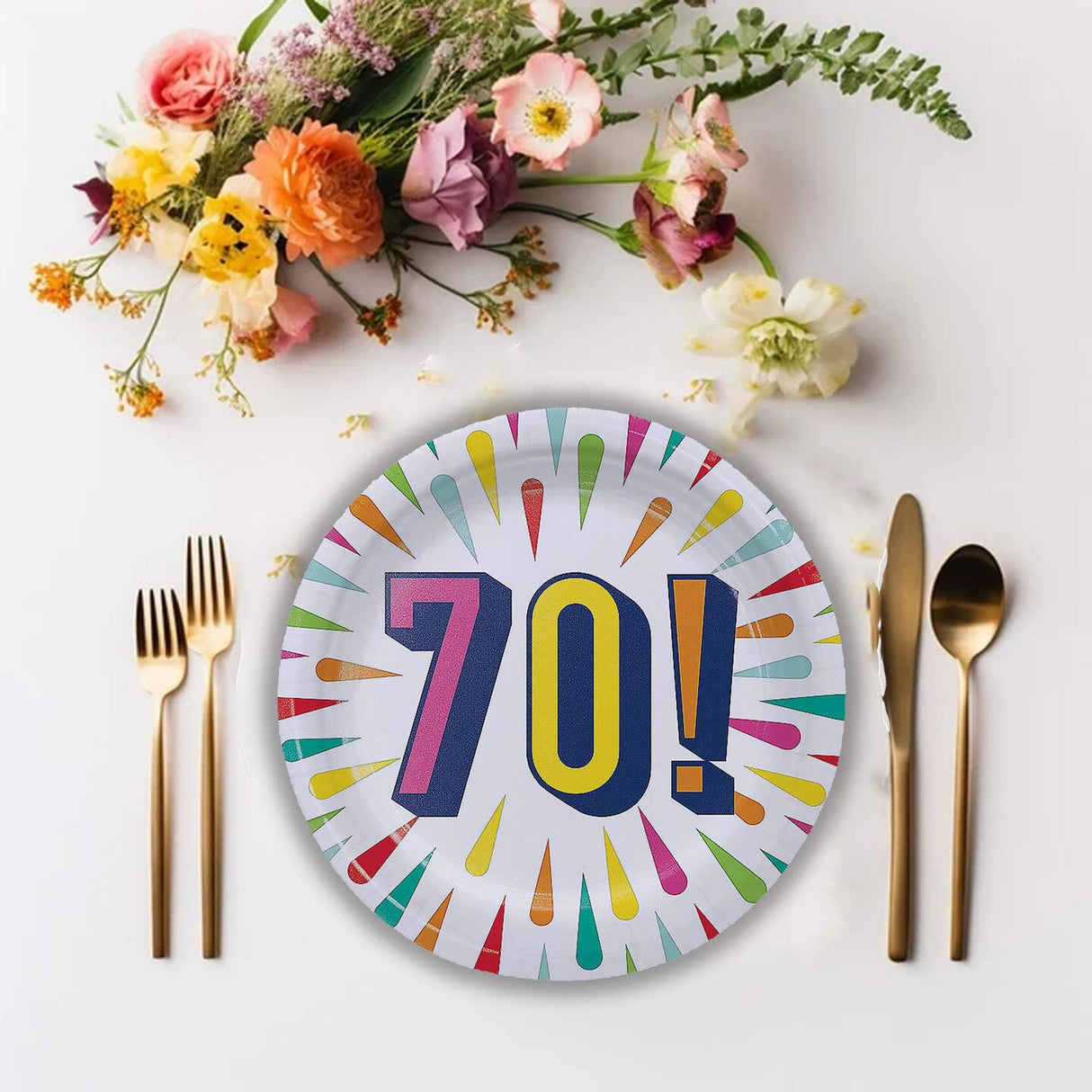 8 Count 70th Birthday Burst Paper Dessert Plates 7 Inch Milestone Celebration Party Supplies