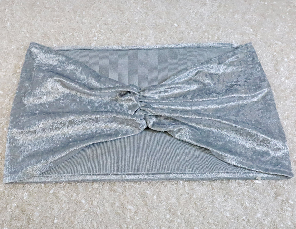 Ruffled Velvet Chair Bands Dusty Blue
