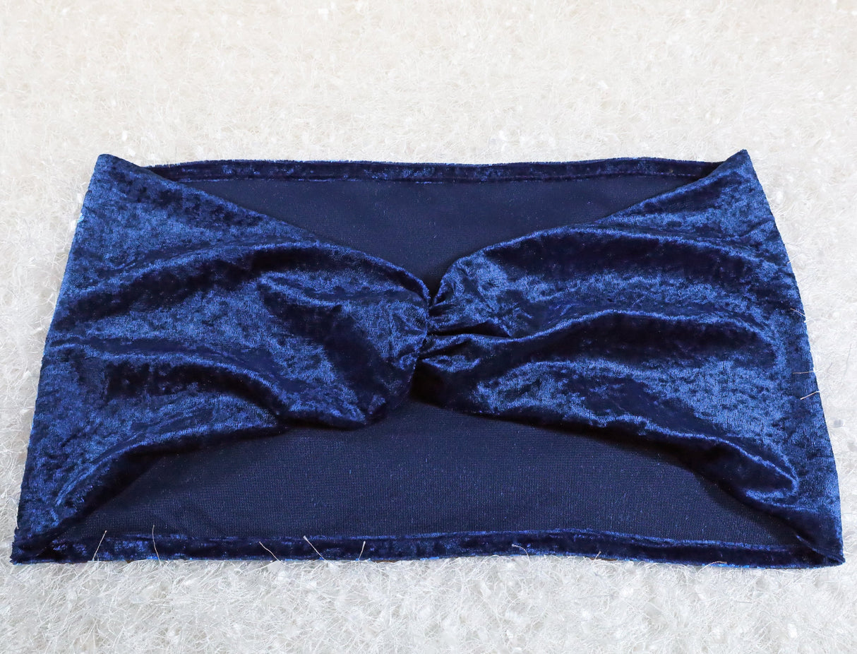 Ruffled Crushed Velvet Chair Band Sample 8x13 Navy Blue