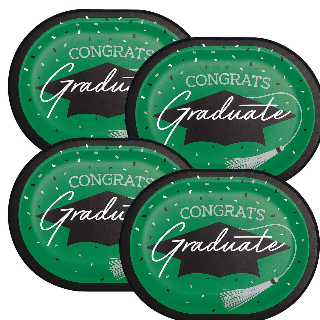 Creative Converting School Spirit Green Graduation Oval Paper Platters – 24ct