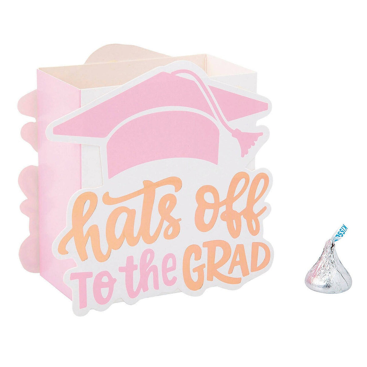 4 1/2" x 4 1/2" Graduation Party Pink Hats off to the Grad Favor Boxes - 12 Pc.
