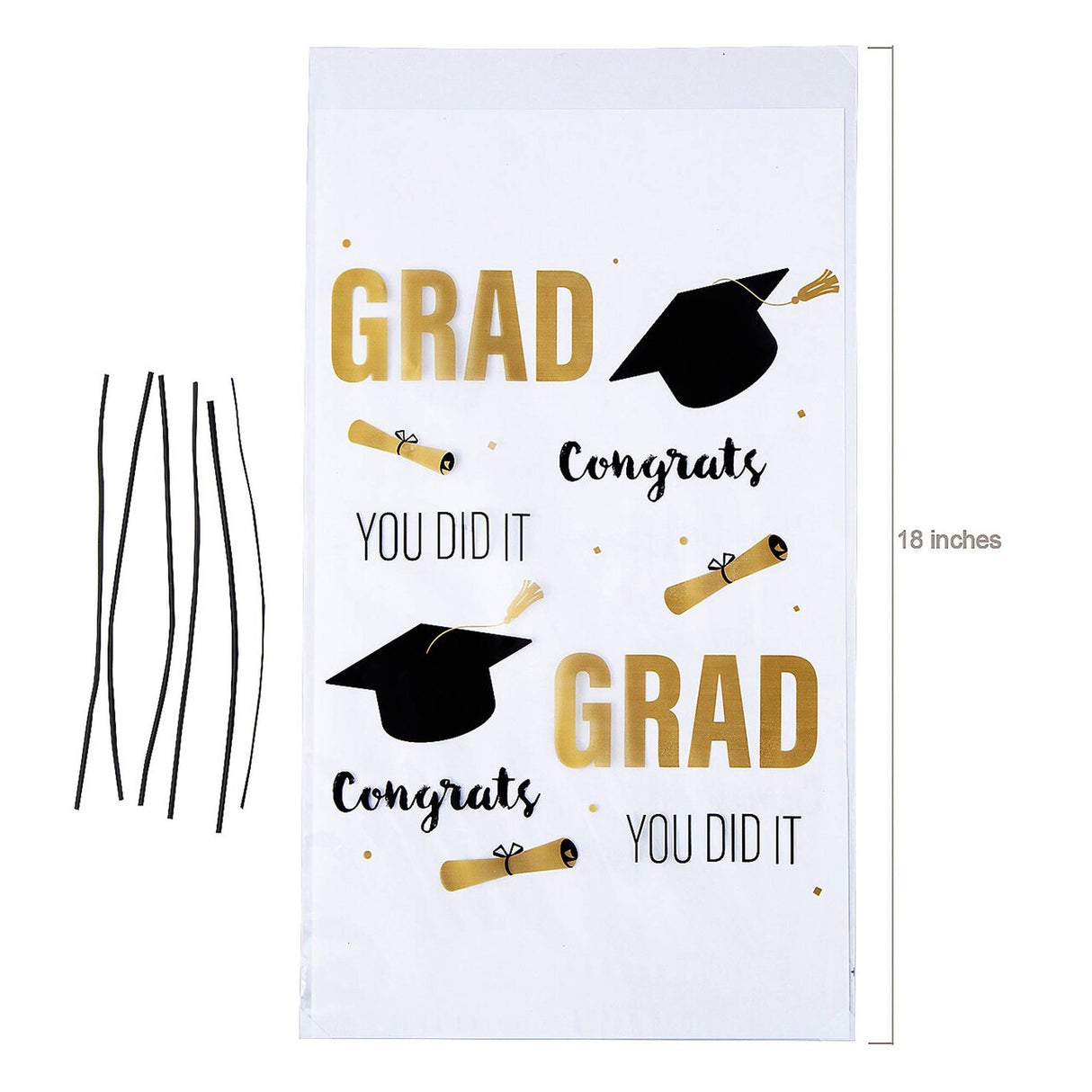 10" x 18" Congrats Grad Cellophane Bags with Twist Ties - 12 Pc.