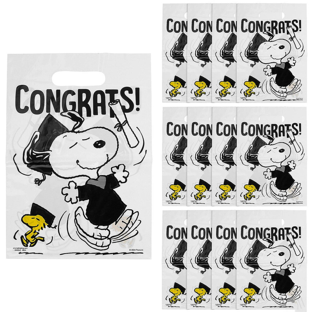 9 1/4" Peanuts® Snoopy Graduate Plastic Goody Bags - 12 Pc.