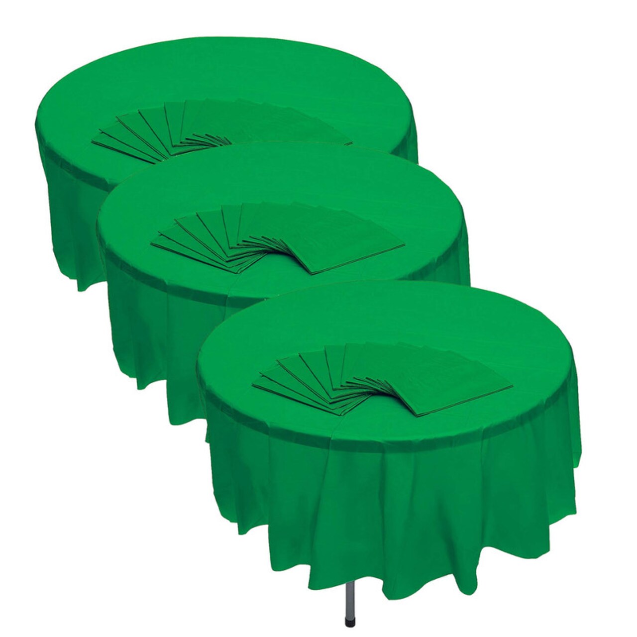 82" Bulk Pack of 12 Green Banquet-Style Disposable Round Plastic Tablecloths