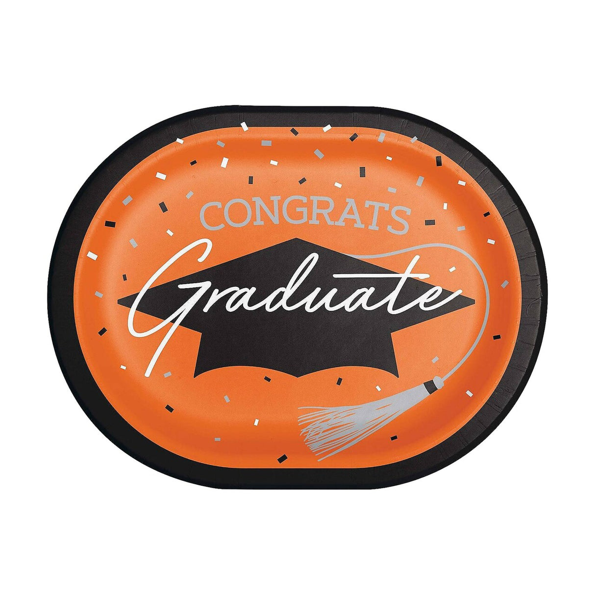 Creative Converting School Spirit Orange Graduation Oval Paper Platters – 24ct