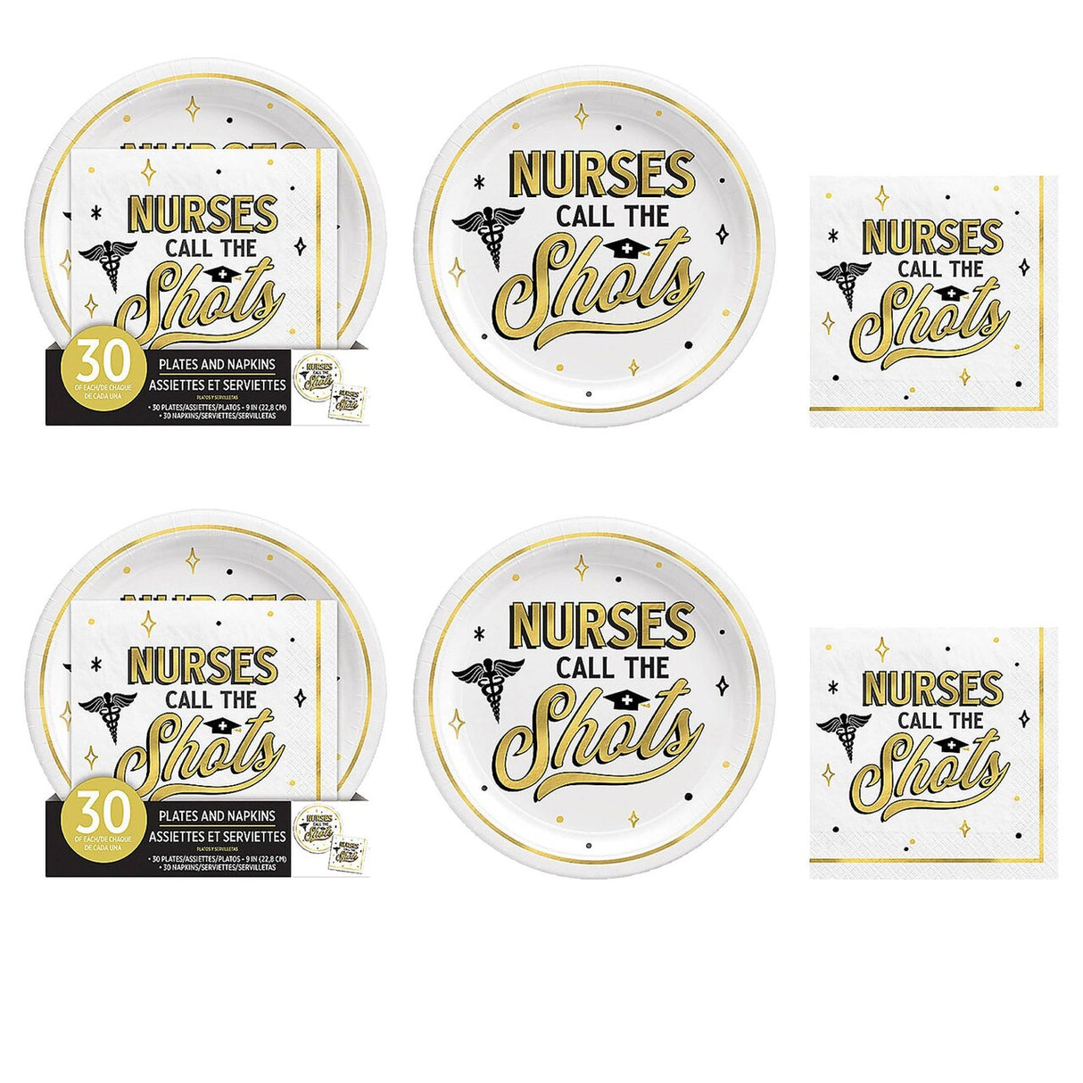 Graduation Party Nurses Call the Shots Plates & Napkins – 60pc Set for 30 Guests