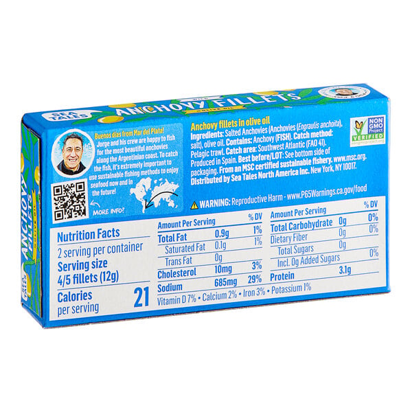 Sea Tales Anchovy Fillets in Olive Oil 1.6 oz. Can - 12/Case
