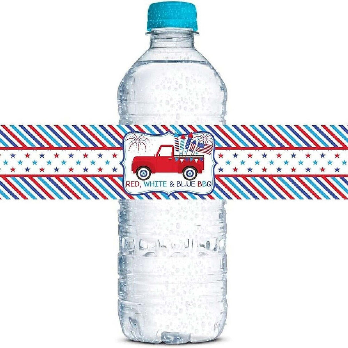 AmandaCreation Red, White & Blue BBQ Water Bottle Wrappers 20 Pieces