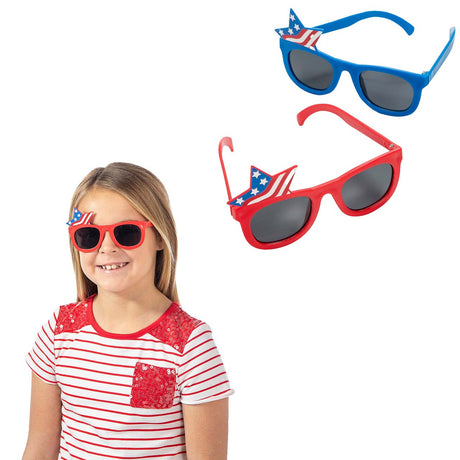 5" x 2 3/4" Kids Patriotic Star Red & Blue Plastic Novelty Sunglasses 12 Pieces