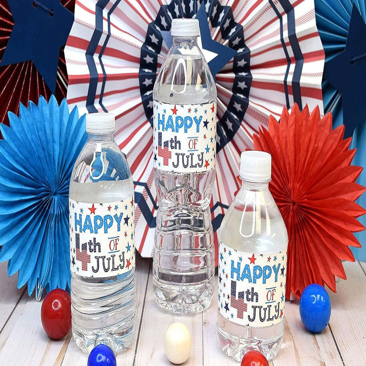 AmandaCreation 4th of July Party Water Bottle Wrappers 45 Pieces