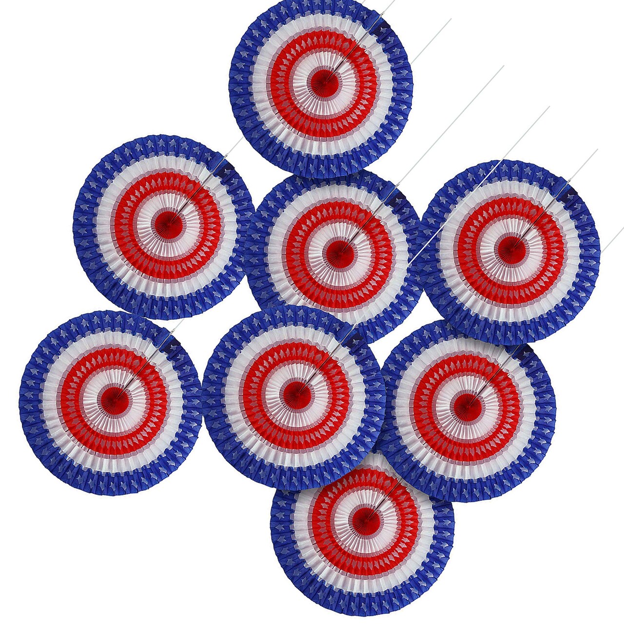 20" diam. Patriotic Stars & Stripes Cutout Hanging Paper Fans 12 Pieces