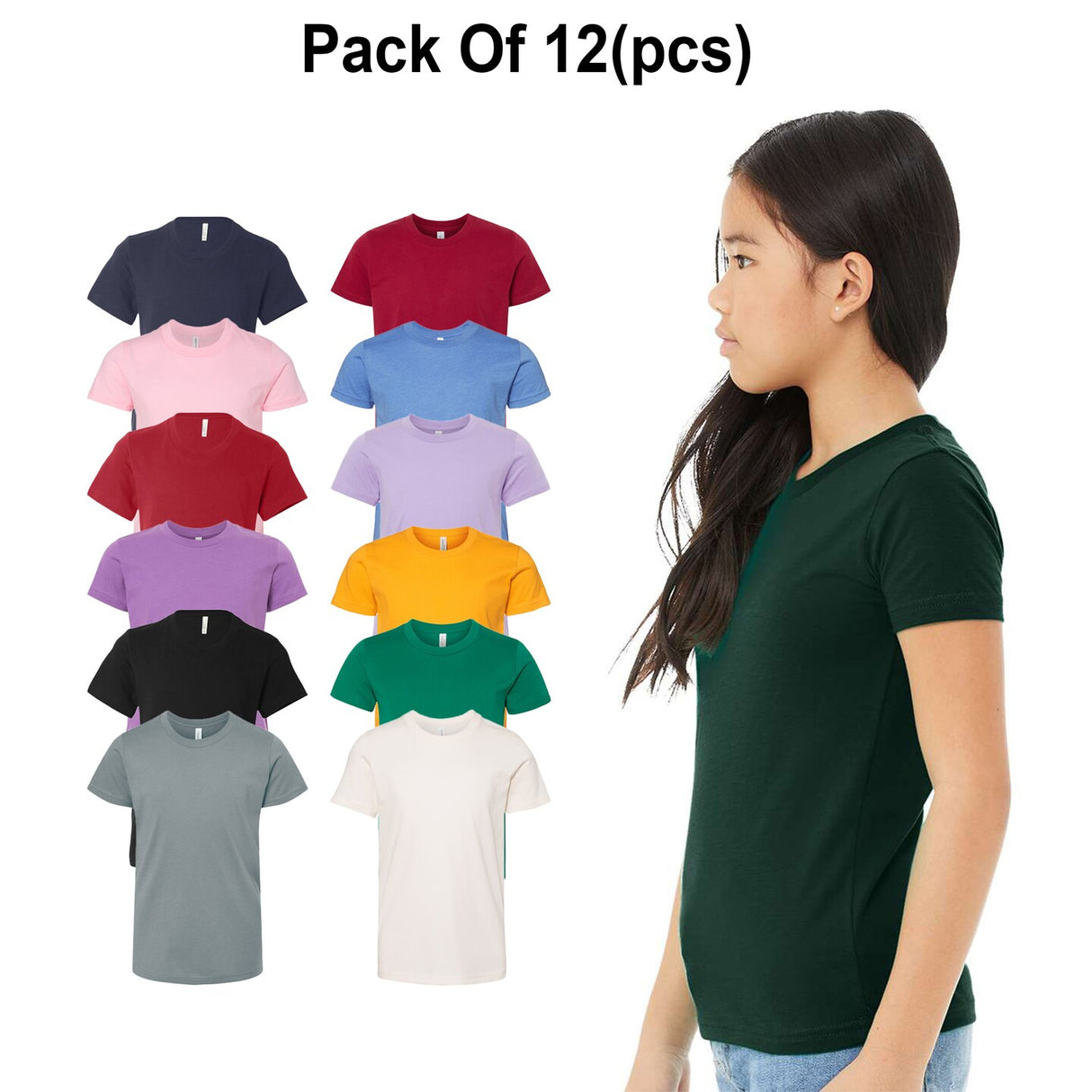 12 Pack : BELLA + CANVAS® - Youth CVC Jersey Tee - 3001YCVC