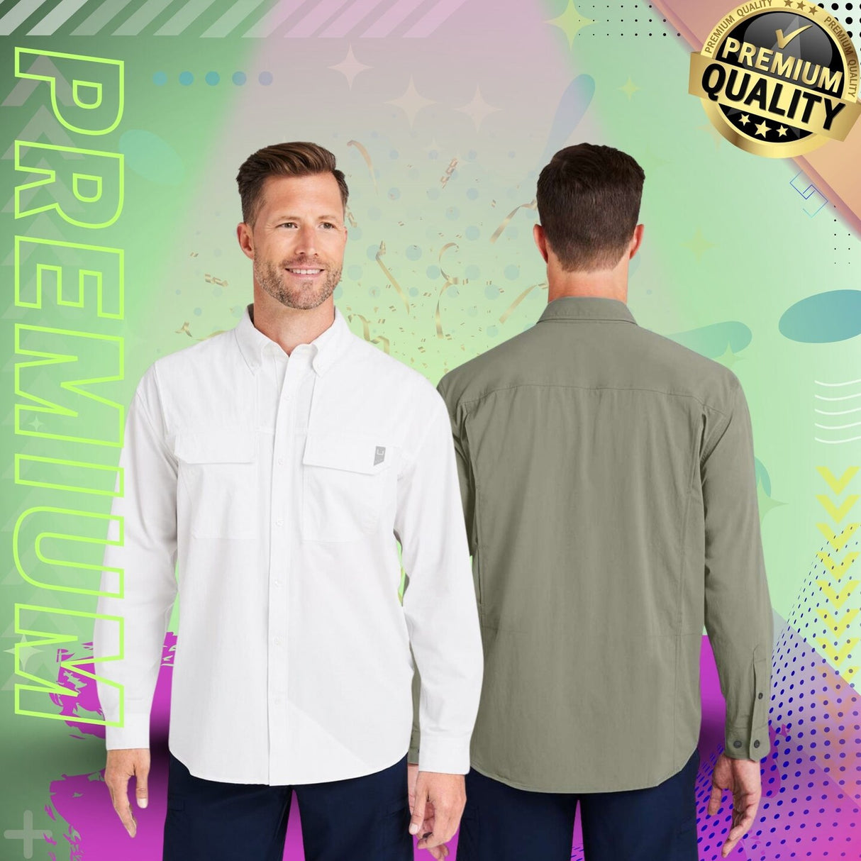 HUK® Men’s Long Sleeve Fishing Shirt with Pockets UPF 30+ Sun Protection & Ventilated Design