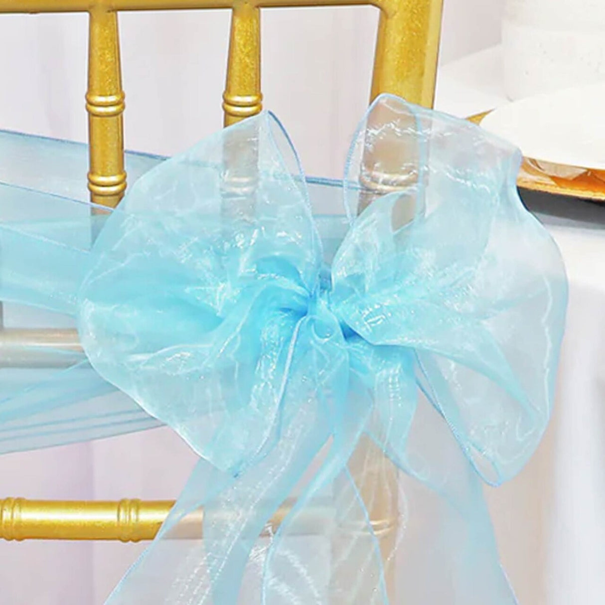 10 Pieces Baby Blue Organza Chair Sashes 8"x108" Sheer Elegant Chair Decor for Weddings & Events