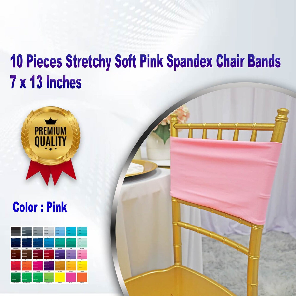 10 Pieces Stretchy Soft Pink Spandex Chair Bands 7 x 13 Inches
