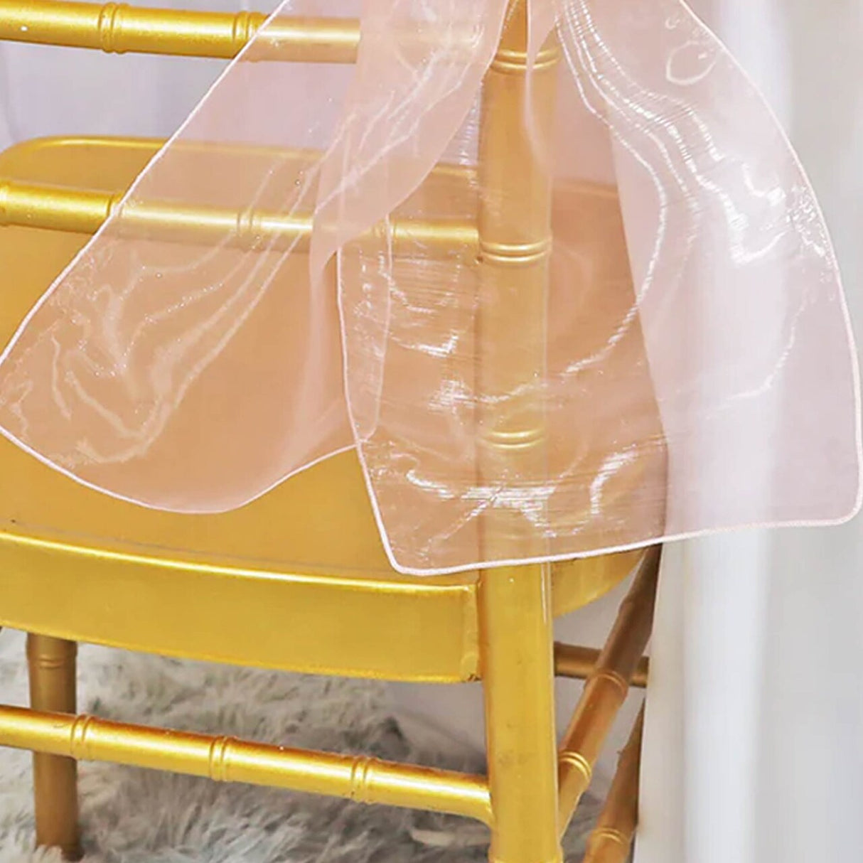 10 Pieces Blush Pink Or Rose Gold Organza Chair Sashes 8"x108" Sheer Elegant Chair Decor for Weddings & Events