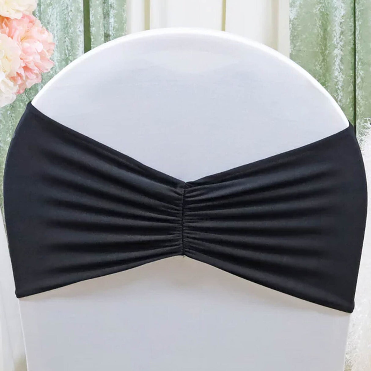 10 Pieces Black Ruffled Spandex Chair Bands for Classic Event Elegance 8x13 inches