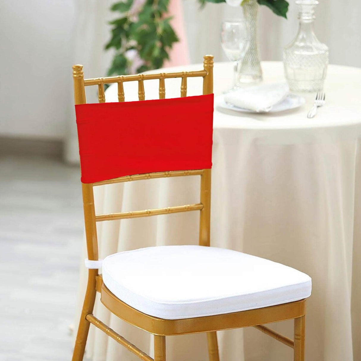 10 Pieces Stretchy Bold Red Spandex Chair Bands for Banquet Chairs 7 x 13 Inches