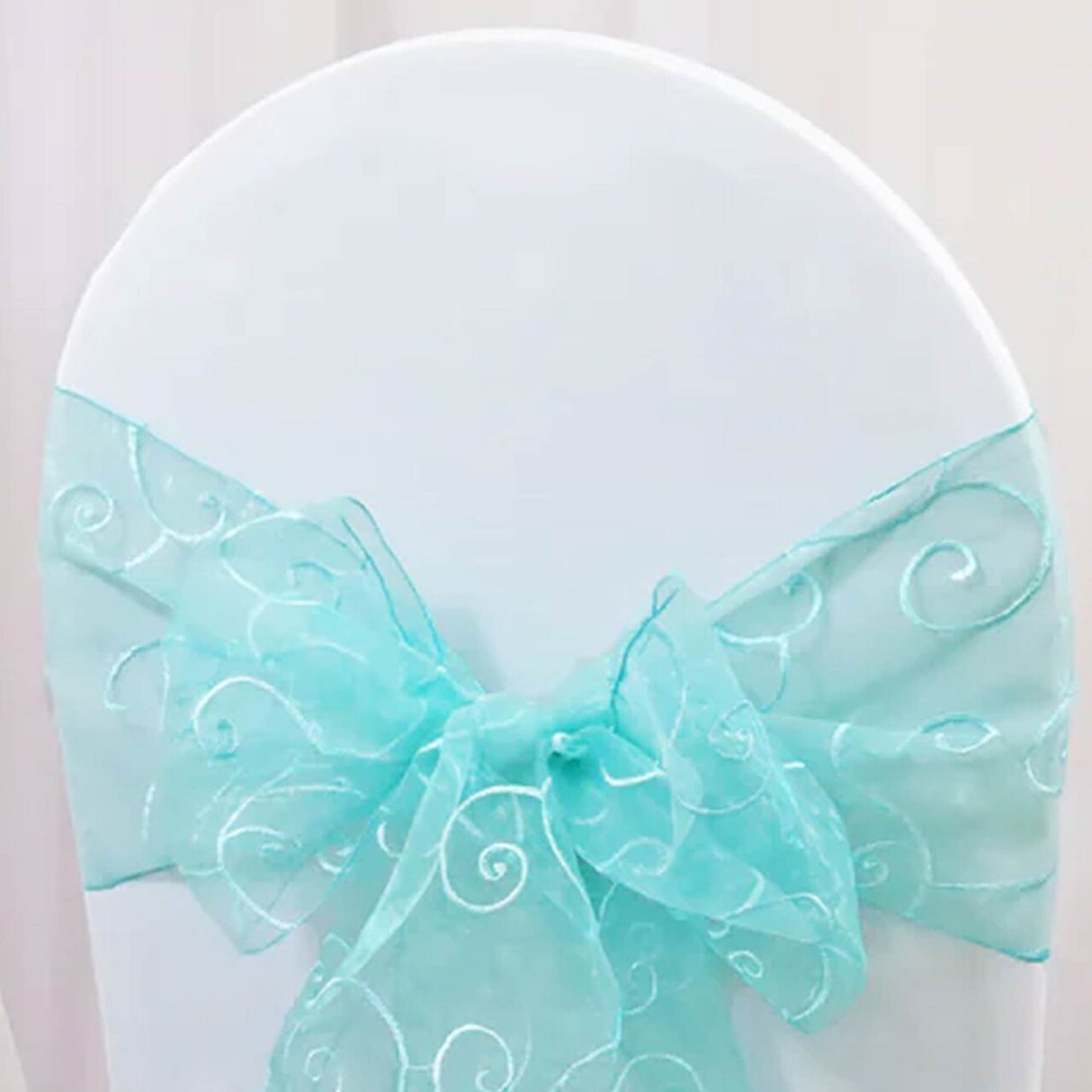 10 Pieces Pool Blue Embroidered Organza Chair Sashes 8"x108" Elegant Event Decor Accents