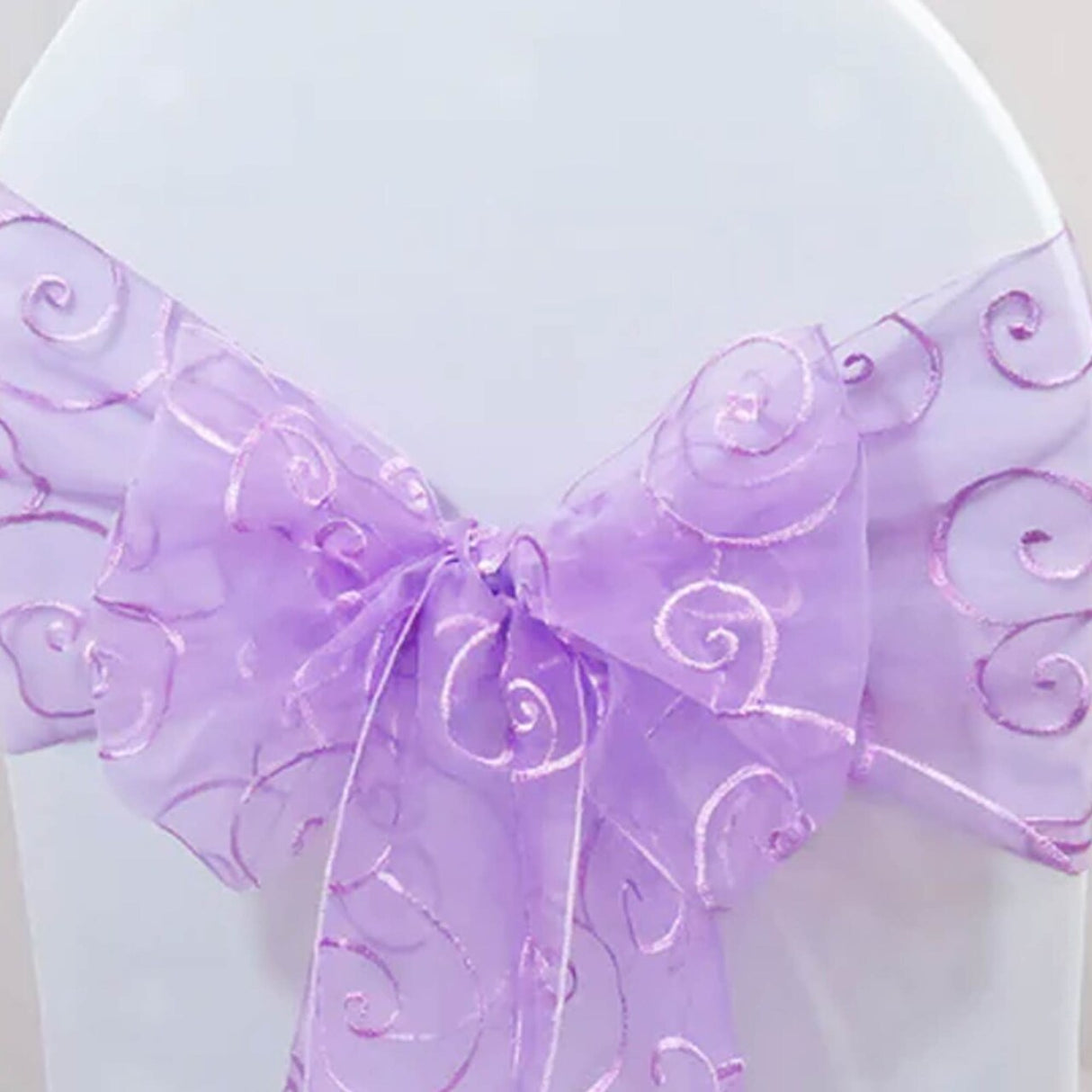 10 Pieces Lavender Embroidered Organza Chair Sashes Sheer Decorative Wedding Chair Bows 8"x108"