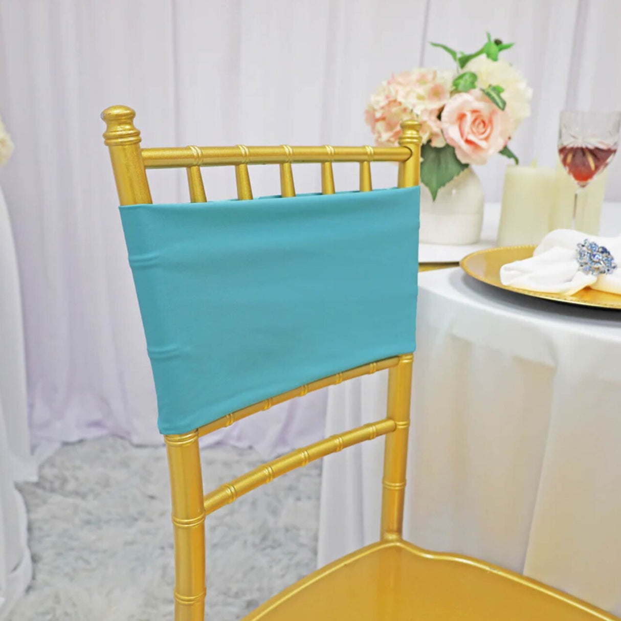 10 Pieces Stretchy Soft Pool Blue Spandex Chair Bands 7 x 13 Inches