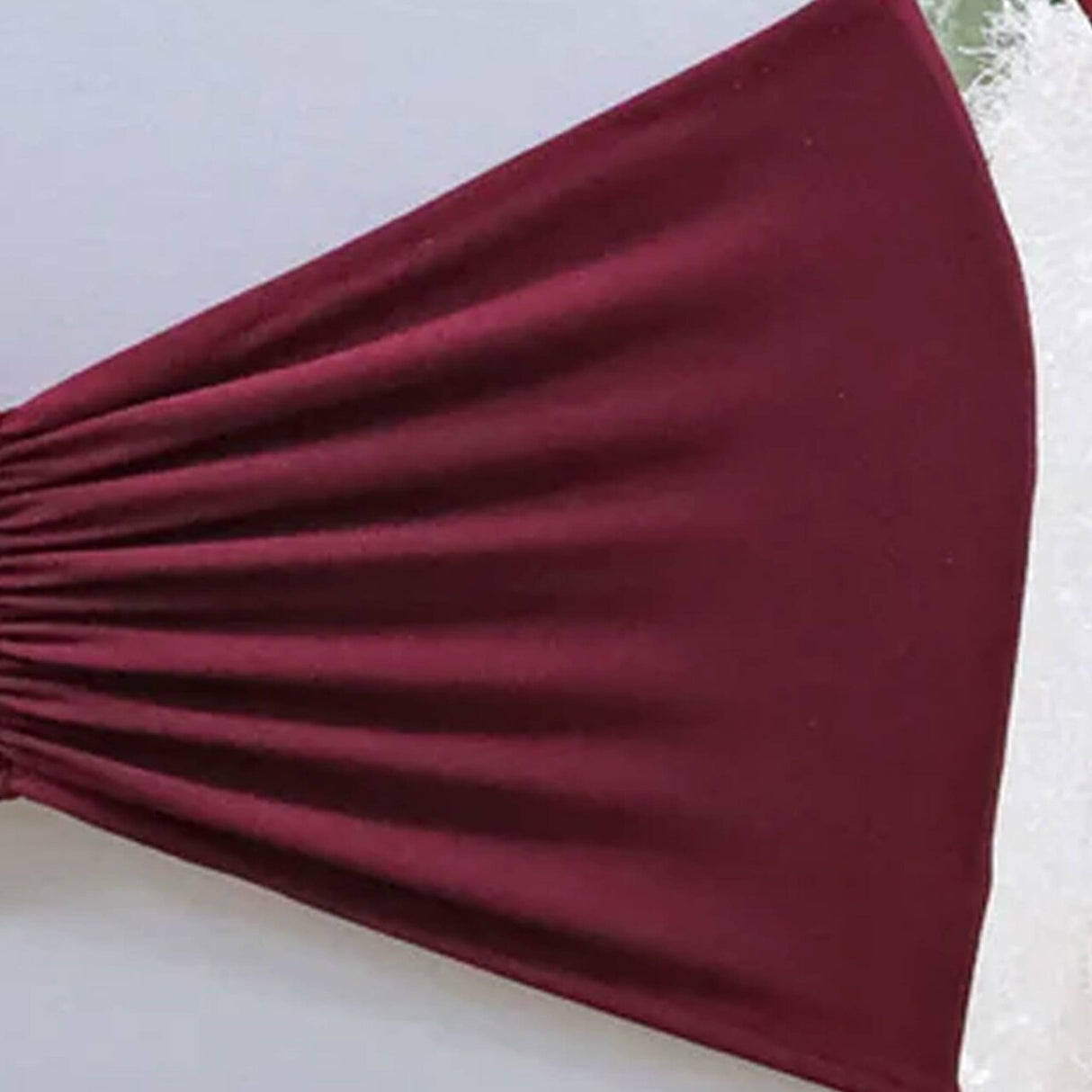 10 Pieces Burgundy Ruffled Spandex Chair Bands for Elegant Event Styling 8x13 inches