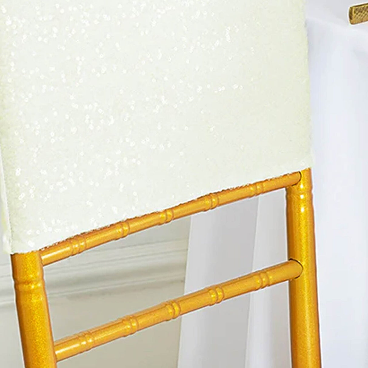 1 Piece Ivory Sequin Spandex Chair Cap 13.5 inch by 10 inch Party Topper