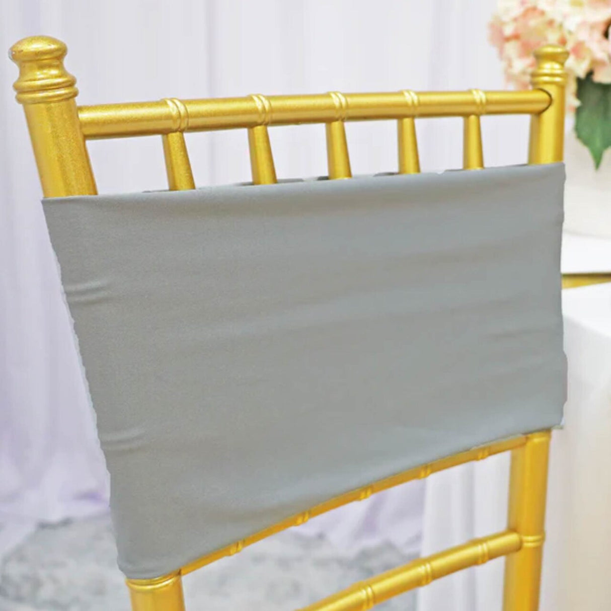 10 Pieces Shiny Silver Stretch Spandex Chair Bands 7 x 13 Inches