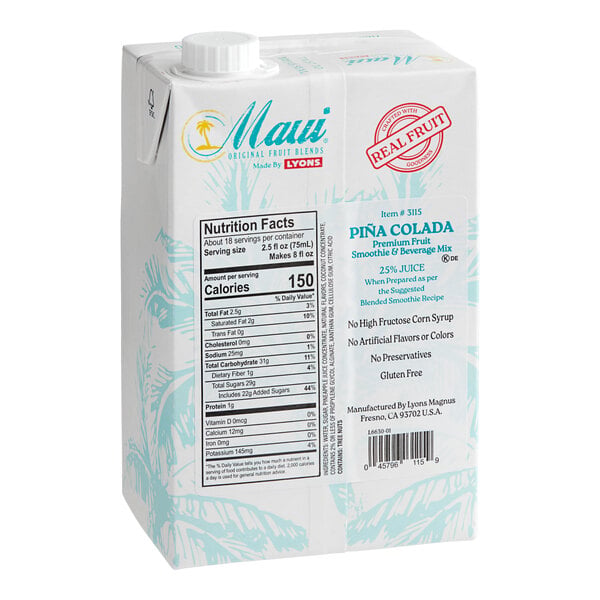 Maui by Lyons Pina Colada Smoothie / Beverage Mix 46 fl. oz. - 6/Case