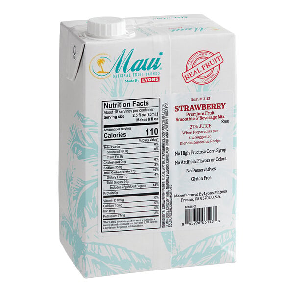 Maui by Lyons Strawberry Smoothie Mix 46 fl. oz. - 6/Case