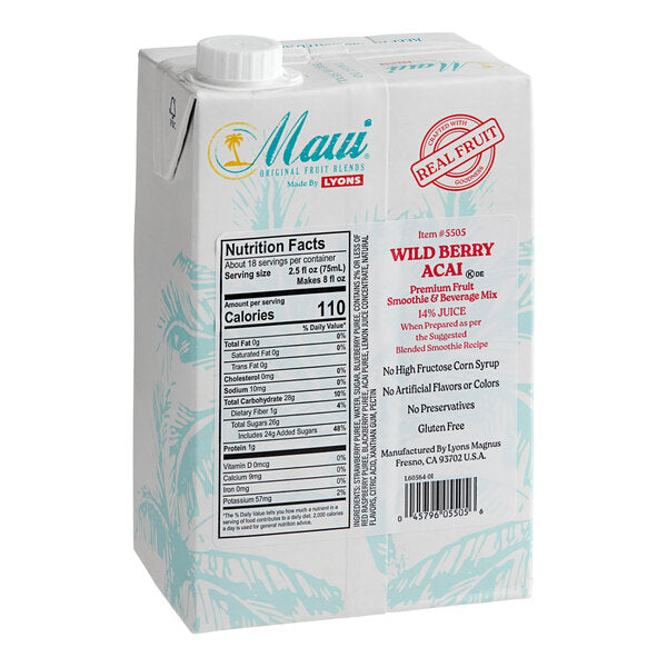 Maui by Lyons Wild Berry Acai Smoothie Mix 46 fl. oz. - 6/Case