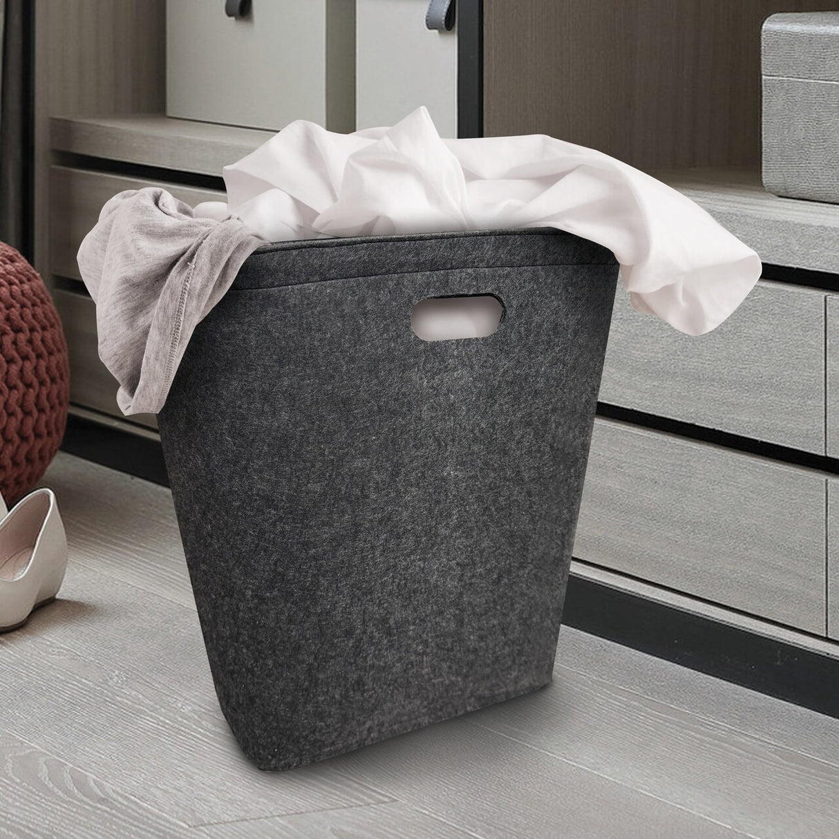 Parker Baby Nursery Laundry Hamper - Large Felt Storage Basket and Baby Hamper for Nursery (Gray)