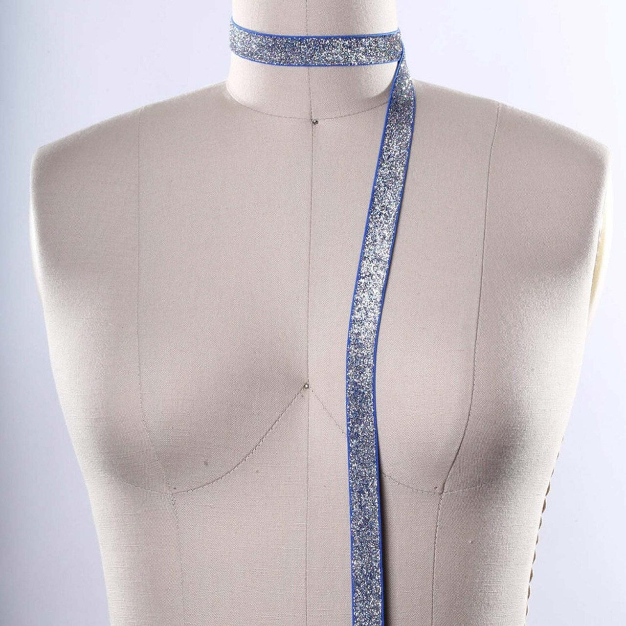 5/8" 2 Yards Stretch Blue Silver Glitter Elastic Trim for Headbands Hair Accessories Sewing